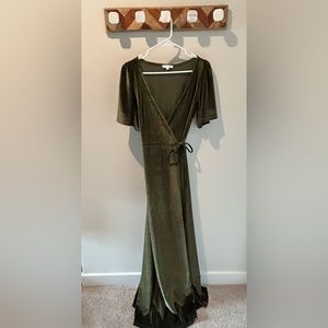 Baltic Born Meghan velvet wrap maxi dress - size small - olive color